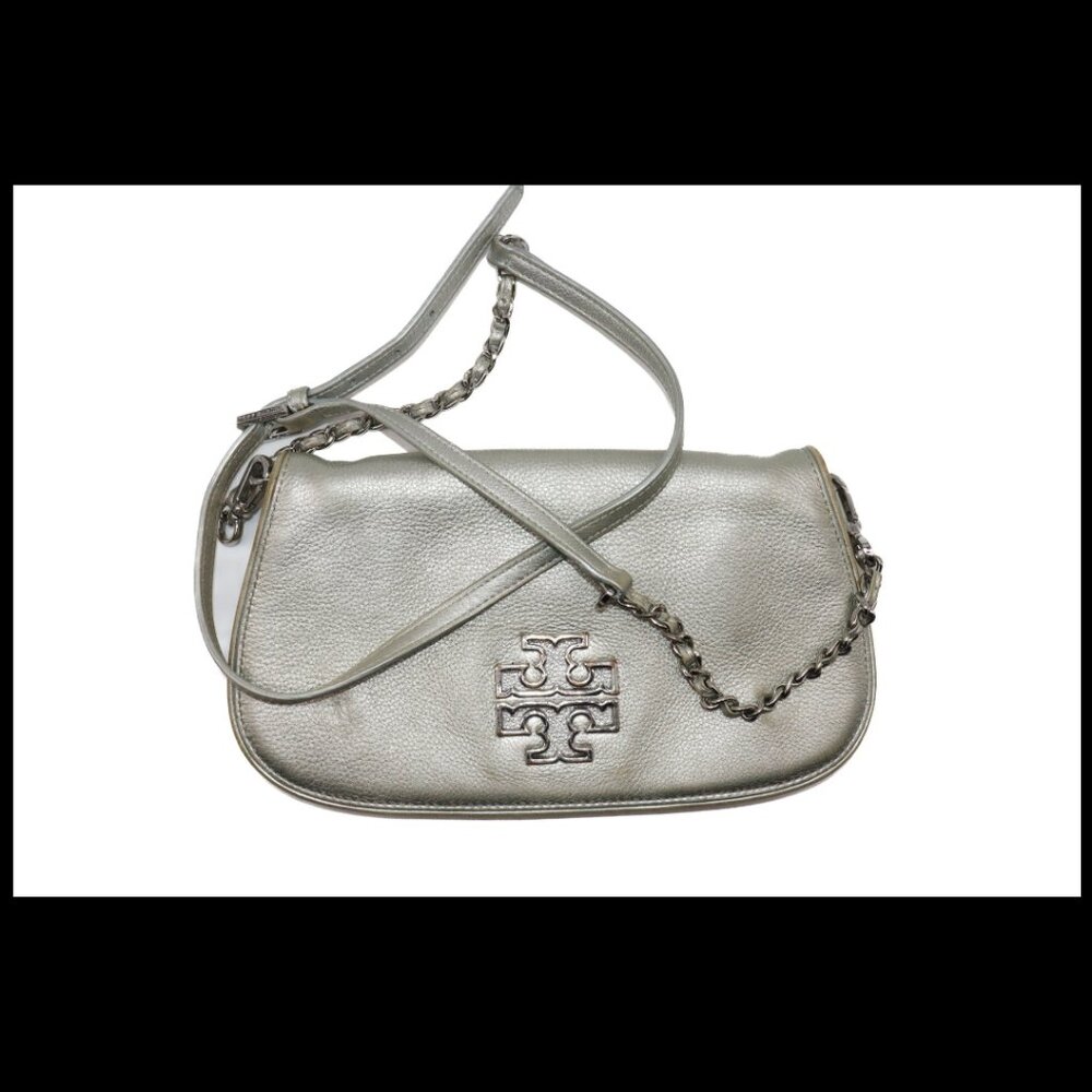 Tory Burch Silver Metallic Chain Crossbody Purse Handbag